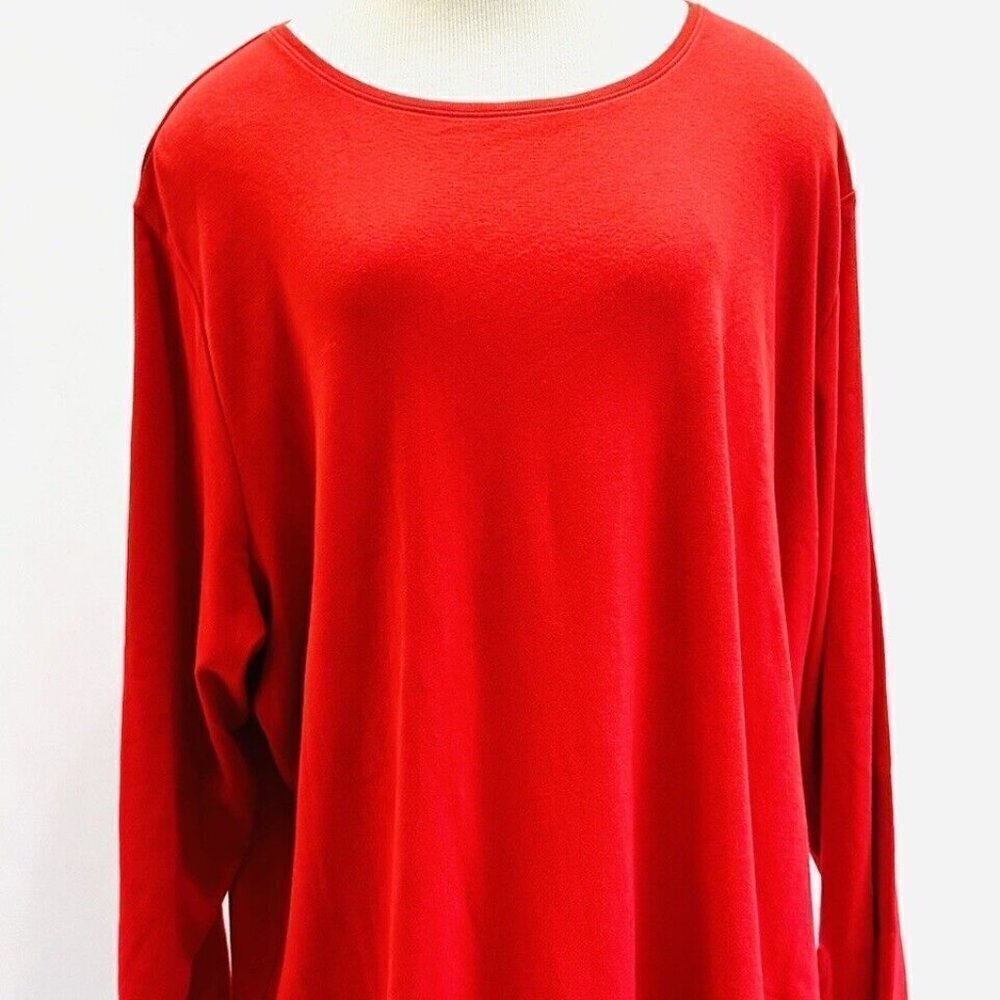 New CROFT & BARROW Women Long Sleeve Pullover Round Neck Red Cotton Shirt Sz 4X